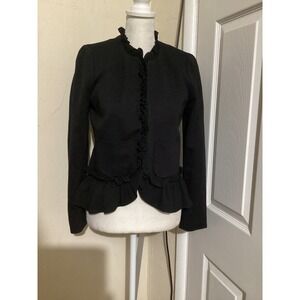 J. Crew Black Ruffle Collar Peplum Jacket Blazer Womens Size 00